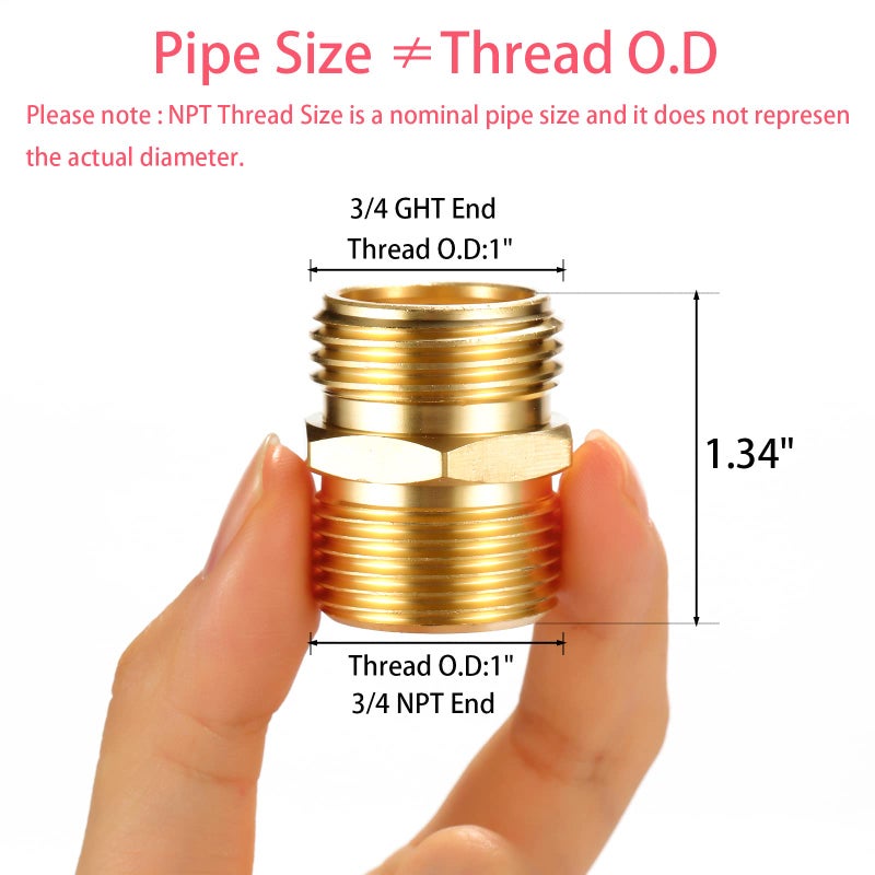 Sanpaint 2 Pack 3/4" GHT to 3/4" NPT Male Connector, Brass Garden Hose Fitting, Male Hose Adapter - Image 2